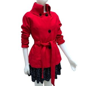 Vintage Lipstick Red Budwezer Trench Coat Jacket‎ Military Preppy Academia 90's